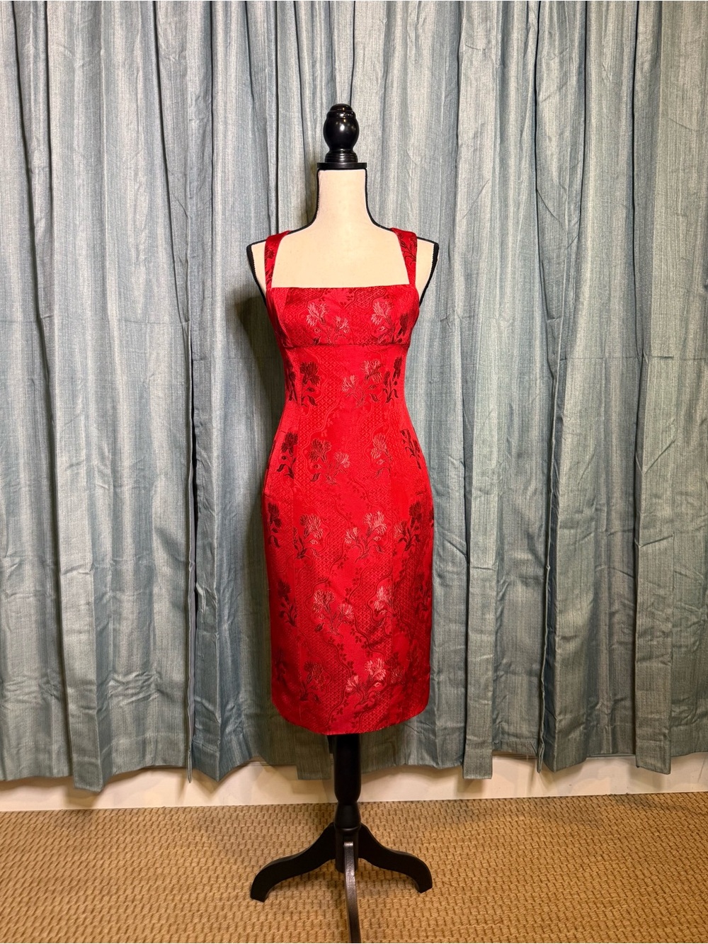 Chloe Red Floral Lace Midi Dress